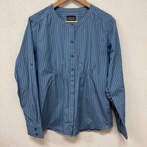 Patagonia Women's Blue Pin Striped Button Front Long Sleeve Shirt Sz Medium